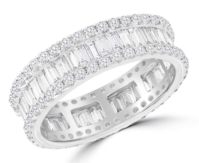 WHITE GOLD ROUND & BAGUETTE DIAMOND RING ETERNITY BAND 5.00cttw.