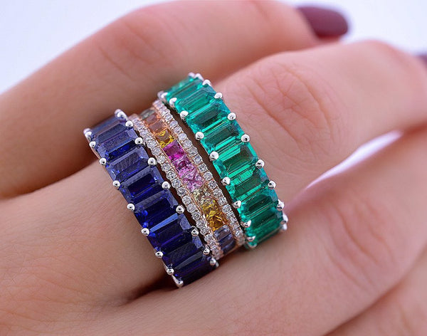 Emerald Cut Blue Sapphire Eternity Ring