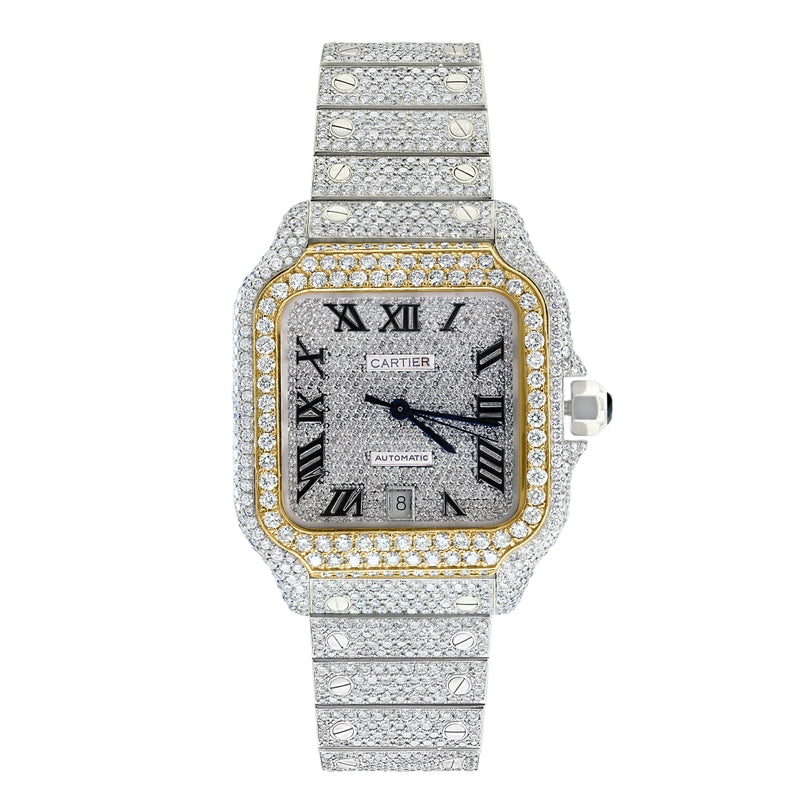 Lenus Moissanite Fully Iced diamond Cartier Santos Bust Down Watch Hand  Made Automatic 28.00ct at Rs 75990 | Surat | ID: 2848982083630