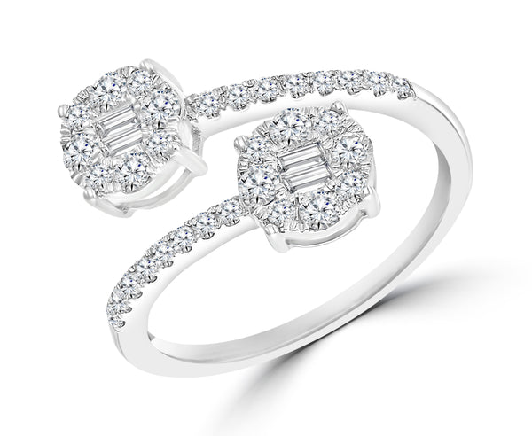 WHITE GOLD BAGUETTE & ROUND DIAMOND OPEN RING 0.63cttw.