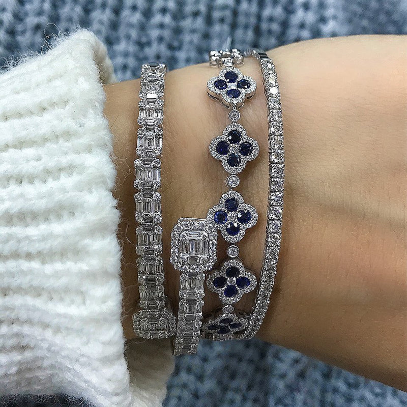 WHITE GOLD SAPPHIRE & DIAMOND CLOVER SHAPE BRACELET