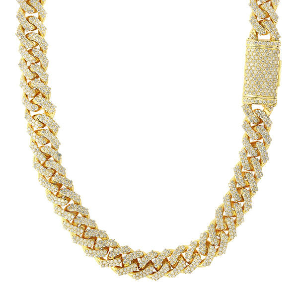 YELLOW GOLD ICED OUT CUBAN CHAIN WITH DIAMAONDS AND DIAMOND CLASP