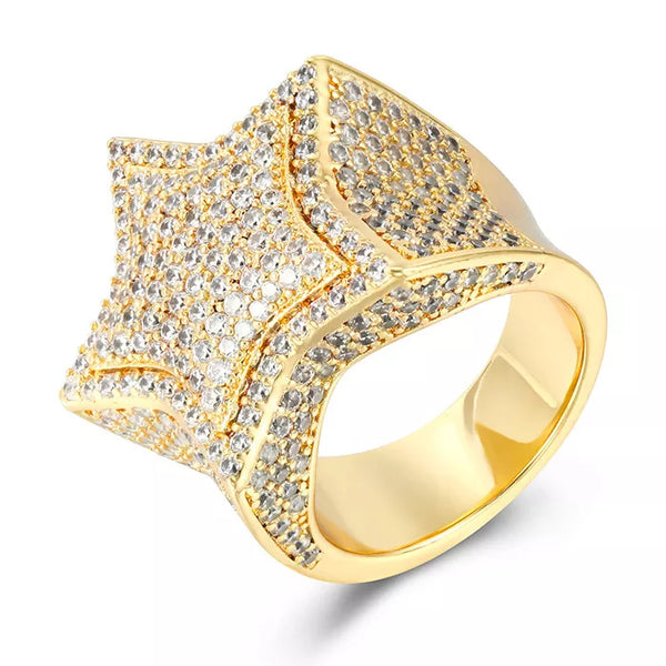 GOLD PAVE DIAMOND MEN STAR RING  ICED OUT