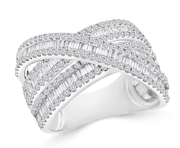 WHITE GOLD DIAMOND TRIPLE-ROW CROSSOVER RING 1.95cttw.